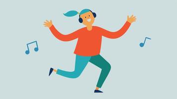 Energetic Beats A participant with a hearing aid is fully engaged in dancing to a lively beat using body movements and facial expressions to convey joy and rhythm.. vector