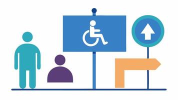 Accessible Event Signage A showing a clear and large sign directing attendees to accessible entrances and facilities at a public event with symbols for wheelchair access and. vector