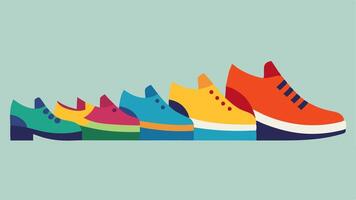 Fashionable Colors A row of adaptive shoes in trendy colors and patterns showcasing their stylish designs that appeal to all ages while maintaining functionality.. vector