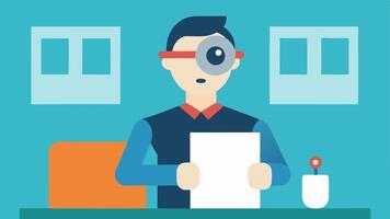 Finding Focus A student in a lecture hall their bionic eye zooming in on the professors notes while highlighting key concepts for effective studying.. vector