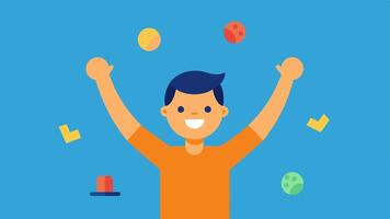 Celebratory Victory A joyful player raising their hands in triumph with tactile game pieces tered around representing an inclusive celebration of everyones participation and. vector