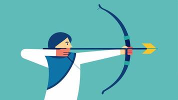 Archery A focused archer aiming at a target with a specialized bow standing on a range with a determined look ready to release the arrow for precision.. vector