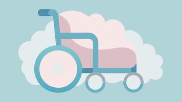 Comfort Lounge Wheelchair A plush wide wheelchair with reclining features oversized armrests and a soft cushion adorned with pastel colors and fluffy textures for ultimate. vector