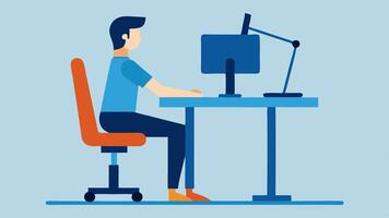 Ergonomic Workstation An office setup featuring an adjustable desk and chair with a user adjusting the height of their desk to fit their needs showcasing ergonomic assistive. vector