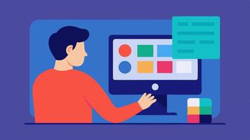Color Contrast Enhancer A user adjusting color settings on their computer screen with an illustration showing various color palettes representing AIassisted software that improves. vector