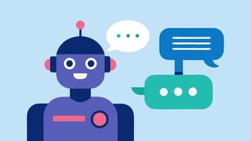 AI Companion for Social Engagement An illustration of a robot or digital assistant engaging in conversation with a person with social interaction challenges showing text bubbles. vector