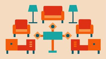 Flexible Furniture Arrangement A living space with movable furniture such as chairs and tables that can be easily rearranged for accessibility.. vector