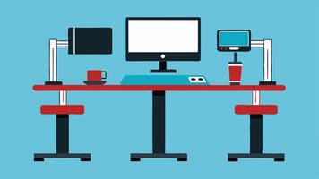 Ergonomic Accessories A desk setup featuring ergonomic accessories like a keyboard tray and monitor stands catering to employees with different physical needs.. vector