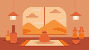 Calming Environment An illustration of a yoga studio with soft lighting and calming colors creating a welcoming atmosphere for adaptive yoga practice.. vector