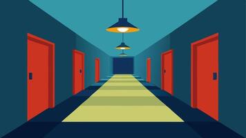 Brightly Lit Hallways A hallway illustration with ample lighting including overhead fixtures and lighted baseboards to help navigate safely.. vector