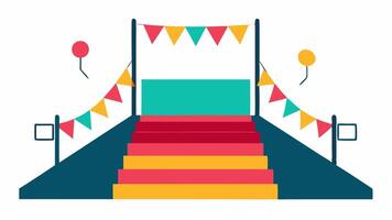 Accessible Stage Design A stage with a ramp leading up to it allowing easy access for attendees in wheelchairs decorated with colorful banners.. vector