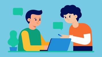 Feedback and Growth A mentor giving constructive feedback to a trainee in a oneonone setting showcasing personal growth and encouragement.. vector