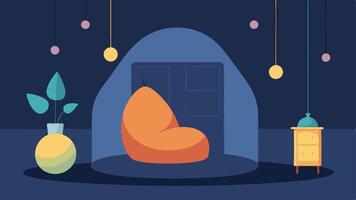 Calm Space A cozy corner with a bean bag soft pillows and gentle lighting depicting a safe haven for relaxation.. vector