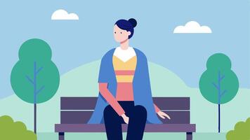 Fashionable Layers A model displaying a layering technique with a lightweight adaptive cardigan and a sensoryfriendly top seated comfortably on a bench in a sunny park setting.. vector