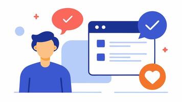 Feedback Interface An illustration of a user providing feedback on a social media post via a comment section that includes a Report Accessibility Issue button showing the. vector