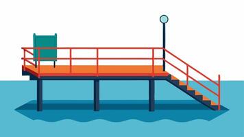 Fishing Dock with Accessibility Features A fishing dock designed with wide platforms and handrails allowing individuals with disabilities to fish comfortably.. vector