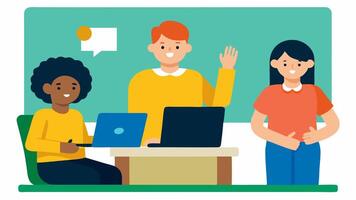 Classroom Learning A classroom scene with a diverse group of students. One character is using sign language to communicate while another is using a laptop with assistive. vector