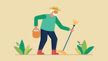 Adaptive Tools An image depicting a senior using ergonomically designed gardening tools with extended handles making planting easier and more comfortable.. vector