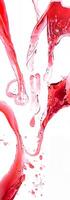 Dynamic splash of red liquid in midair on a white background, creating fluid and abstract shapes. photo