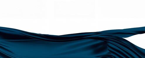 A flowing dark blue fabric elegantly draped on a white background, creating a smooth and abstract visual effect photo