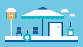 Accessible Rest Area A spacious rest area with comfortable seating shade and hydration stations featuring clear signage and assistance for those needing support.. vector