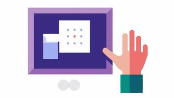 Braille Signage An illustration of a tactile sign with Braille letters on it mounted beside an exhibition for visually impaired visitors with a hand reaching out to read it.. vector