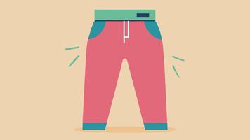 Elastic Waist Pants Comfortable pants with an elastic waistband illustrated with a stretchy fabric and a tag indicating adaptability for various body types.. vector