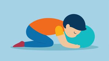 Childs Pose Variation A participant using a cushion for support while in a variation of Childs Pose demonstrating modifications for comfort during practice.. vector
