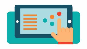 Elearning with Braille A tactile tablet device showing a screen filled with braille text and graphics. A hand is hovering above the screen emphasizing the tactile nature of the. vector