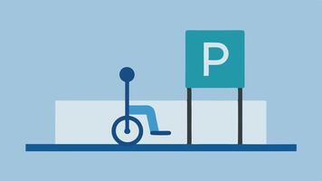 Accessible Parking Space A simple depiction of a parking lot with a designated space marked with the wheelchair symbol and a sign overhead.. vector