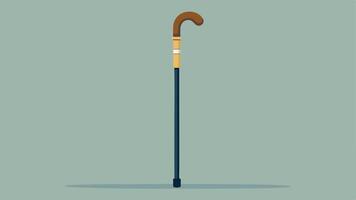 Cane A simple elegant cane with a curved handle featuring a rubber base for stability and a minimalist design resting against a wall.. vector