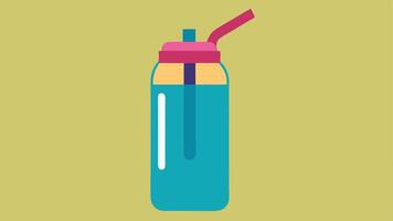 Adaptive Water Bottle An illustration of a uniquely designed water bottle with a builtin straw and grip handle allowing for easy drinking for those with limited hand strength.. vector