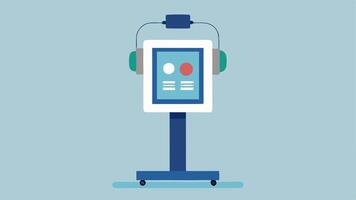 Accessible Voting Machine An image of a touchscreen voting machine positioned at an accessible height with a large print display and headphones to assist voters with hearing. vector