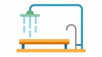 Bathroom Shower with Bench A walk featuring a builtin bench and grab bars with water spouts designed for easy reach for all users.. vector