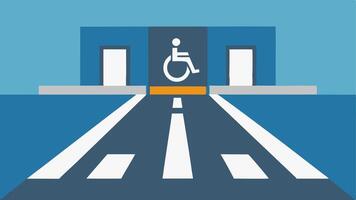 Clear Path Indicators A image of a parking lot with pavement markings showing a clear pathway from accessible parking spaces to the building ensuring easy navigation.. vector