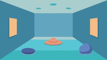 Community Center Quiet Room A community center room with soft mats on the floor bean bags tered around and calming wall colors providing a space for relaxation and introspection.. vector