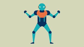 Exoskeleton Suit A simplified figure donned in a sleek exoskeleton depicted midaction emphasizing its supporting nature in lifting and mobility enhancement.. vector