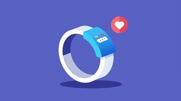 Assistive Smart Ring A stylish smart ring on a finger featuring a small screen that displays notifications for medication reminders and health alerts.. vector