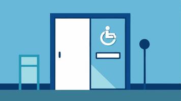 Accessible Restroom Facility A clear illustration of a restroom building with a wide door grab bars and an accessible stall symbol prominently displayed.. vector