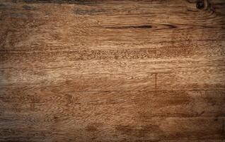 A close-up view of a natural wooden surface with rich grain patterns and slight imperfections, perfect for backgrounds, textures, or design projects. photo