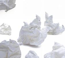 Close-up of a crumpled white tissue paper isolated on a white background, minimalistic and clean concept photo