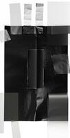 A piece of black paper taped with two strips of transparent adhesive tape on a white background, ideal for design mockups photo