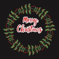 Christmas wreath with handwritten Merry Christmas inscription vector