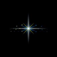 Beautiful big star with white, yellow and blue rays on a black background, glare, beautiful diffused light, light effect vector