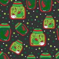 a pattern with jars of pickled peppers and onions vector