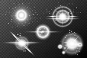 set of glowing light effects with stars and light rays vector