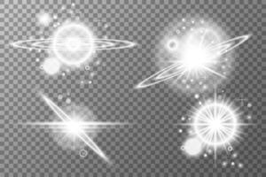 set of glowing light effects with stars and planets on background vector