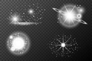 Set Light effect, Isolated flare, explosion glitter dust line solar flare spark star Sunlight vector