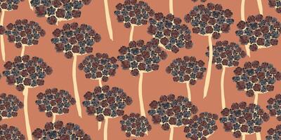 a pattern with brown and blue flowers on an orange background vector