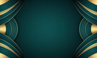 Curved golden lines on a dark green color background. Luxury realistic concept. - . vector
